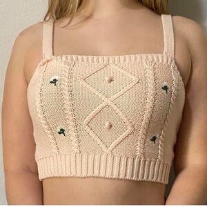 Crop top Light Pink Cardigan tank sweater set